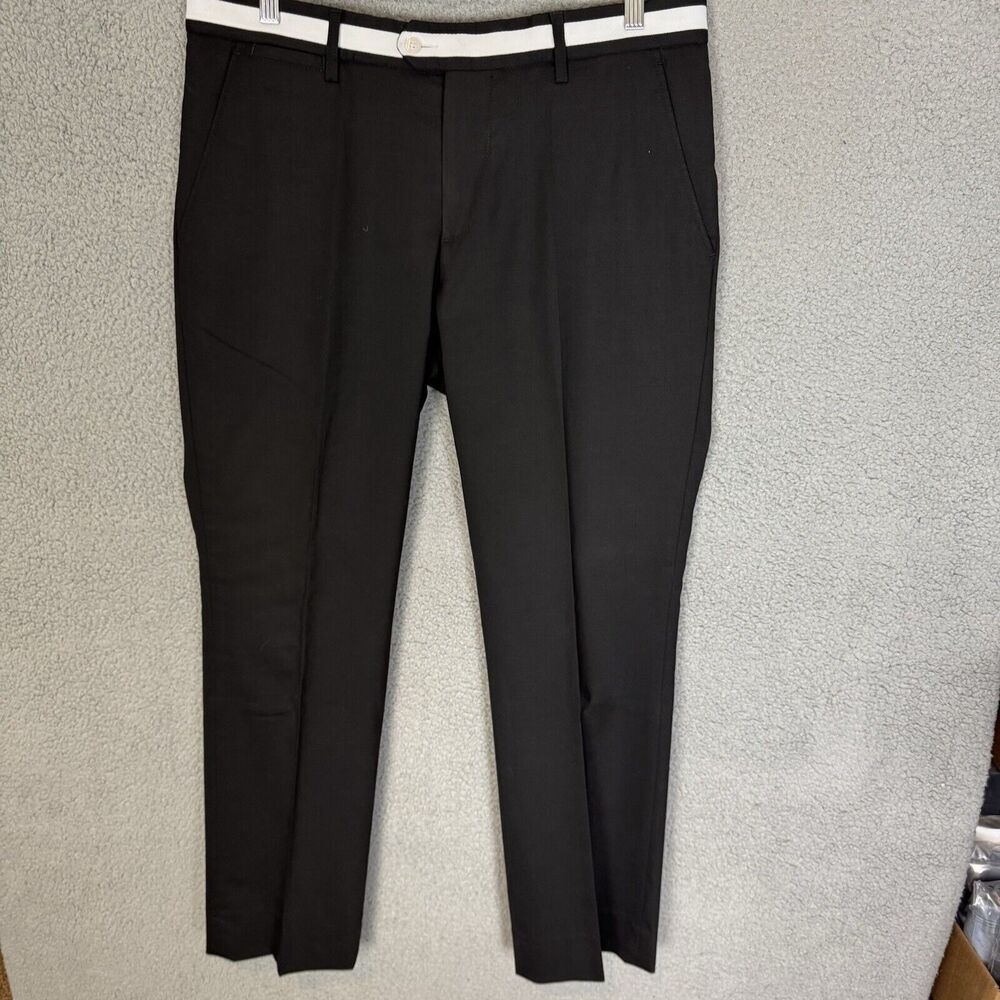 J. Lindeberg Pants Mens 34x30 Black Trousers Golf Flat Front Wool Blend